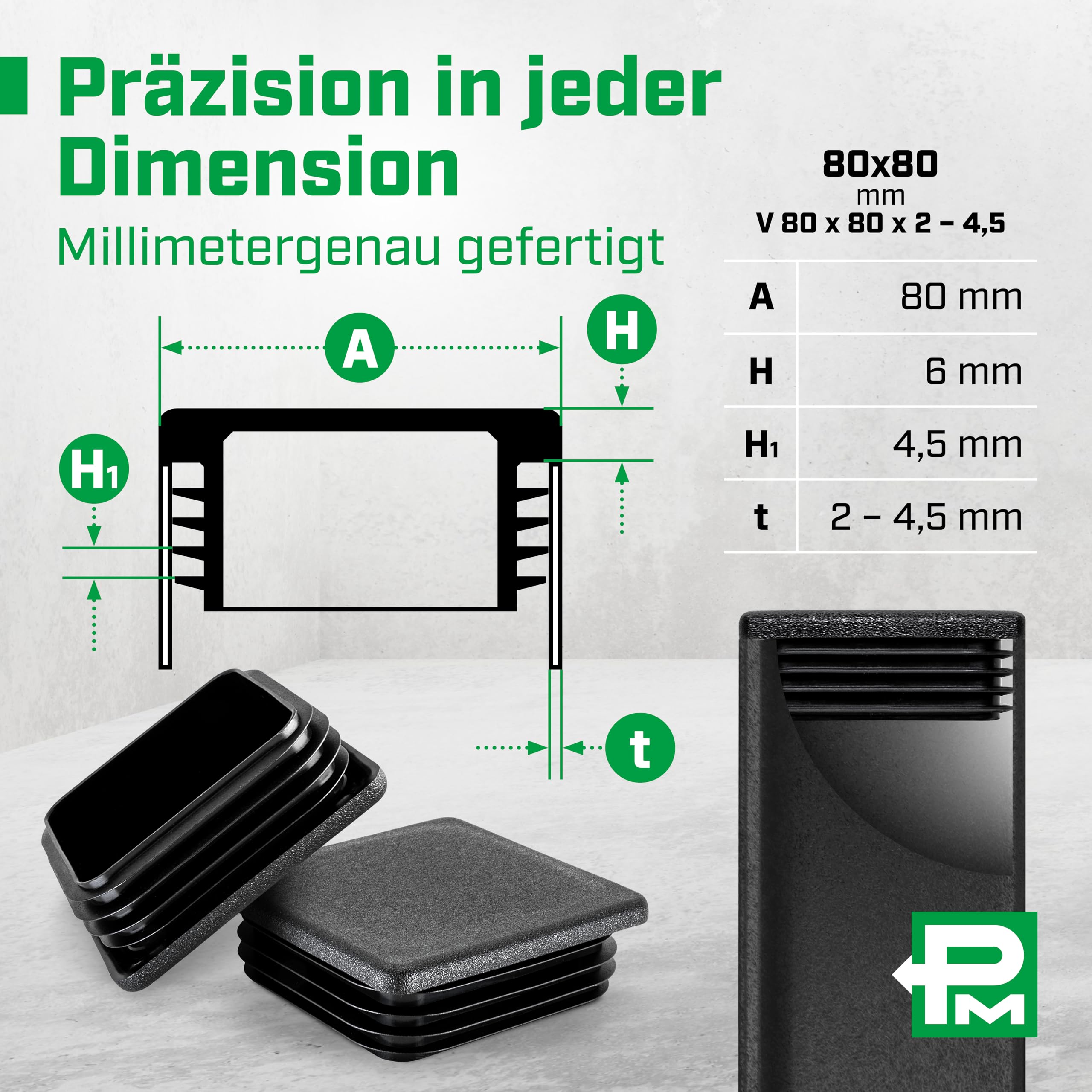 Lamellenstopfen 80x80 mm für Vierkantrohr [50 STK] I Quadratische Rohrstopfen aus PE - Ideal für Aluprofil, Gartenmöbel & Stuhlbeine I Verschlussstopfen mit FUNKENEROSION-Struktur