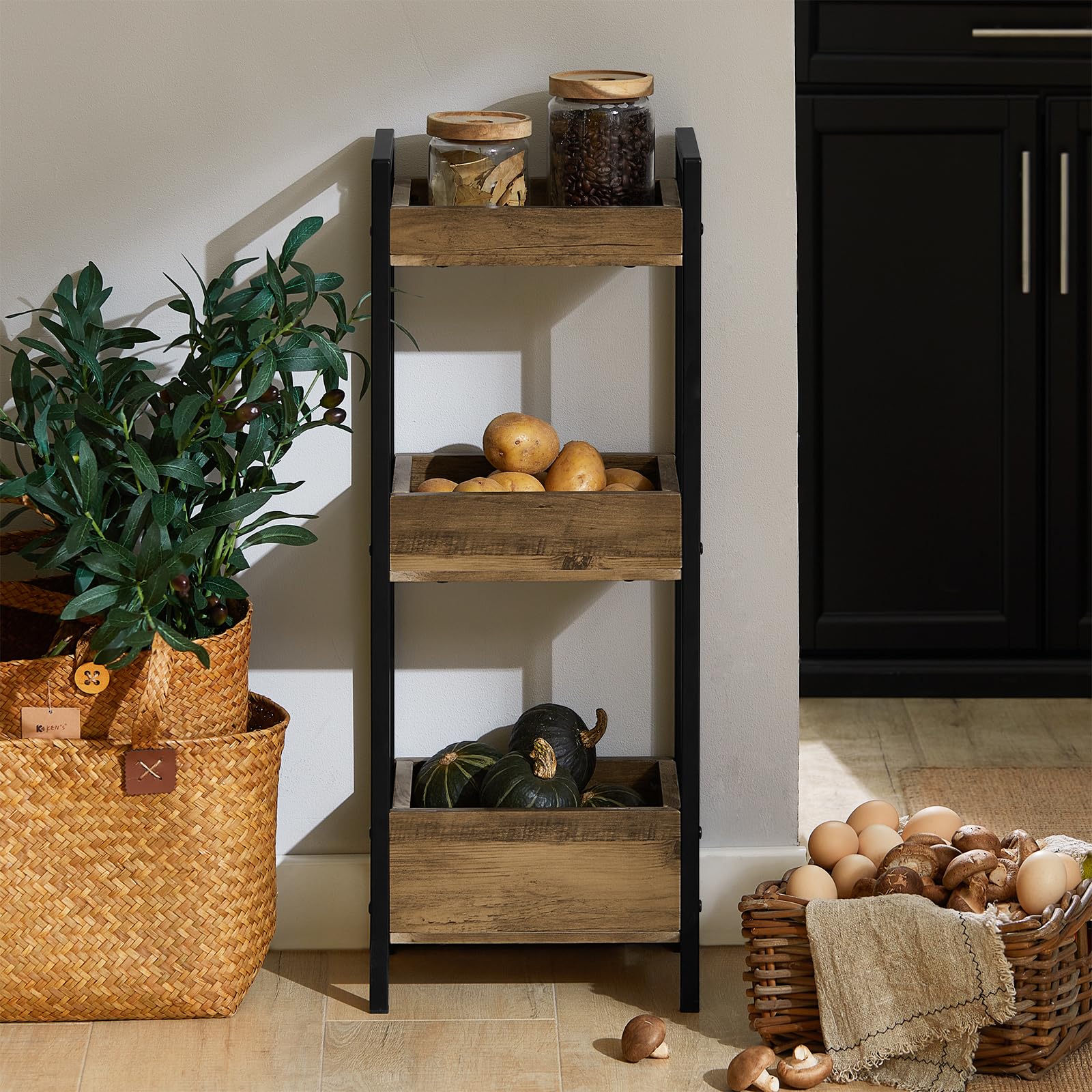 SoBuy Mobiletto Bagno Salvaspazio con 3 Ripiani Robusti – Mobile Bagno Stretto in MDF fino a 30kg, Armadietto Bagno color legno per piccoli bagni 28x20x74cm FRG226-F