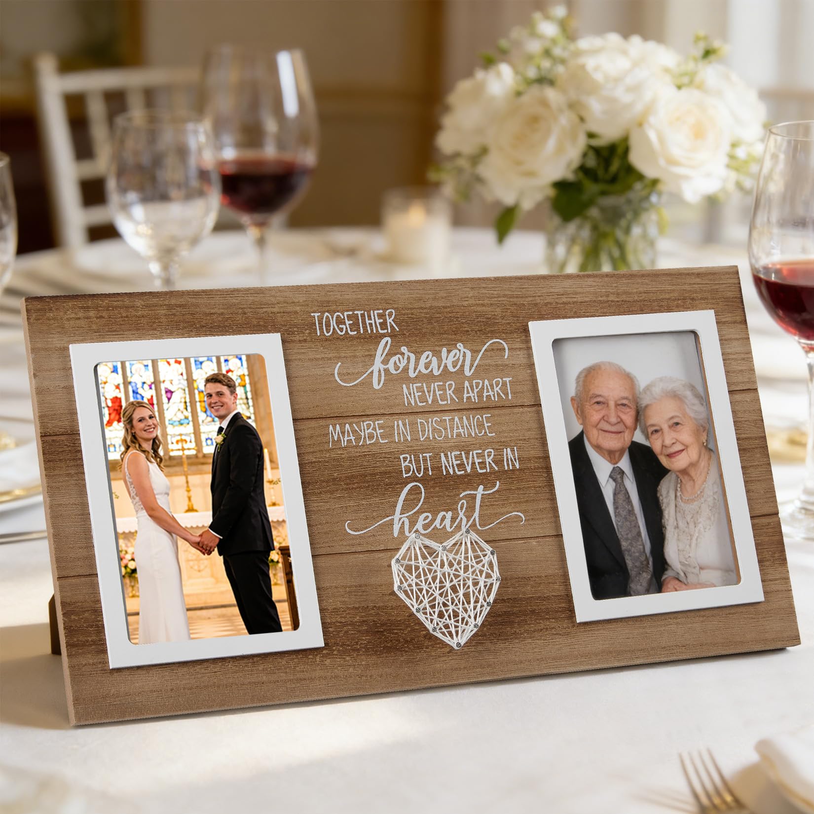 MOVECOM Rustic Dual 4x6 Wooden Picture Frame, String Art Heart