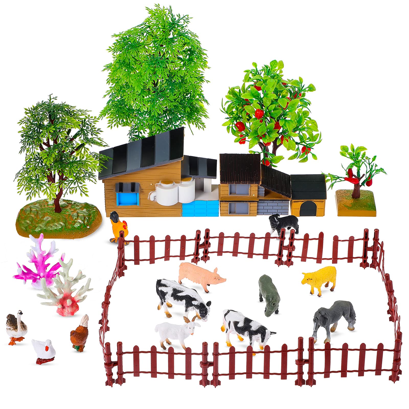 Buy 29 Pieces Farm Animal Figures Playset Farm Plastic Animal Figures ...