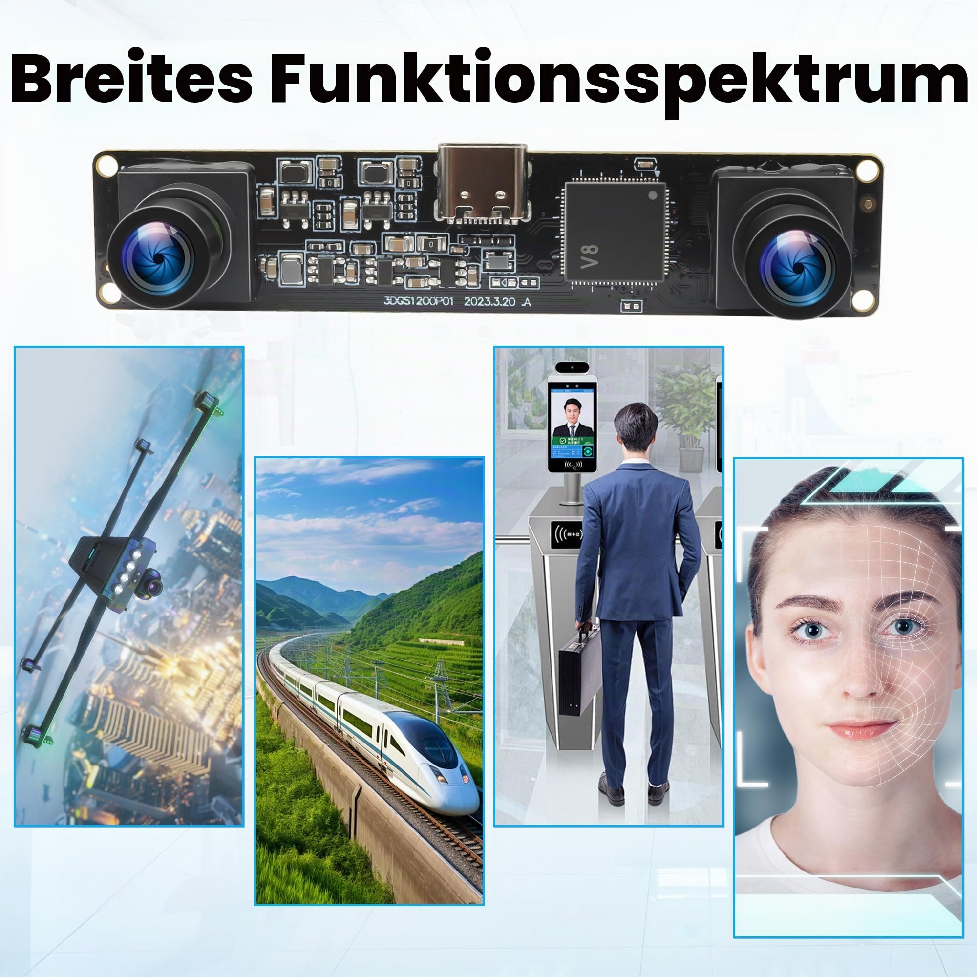 ELP 120fps 3D Stereo USB Kamera Global Shutter 1200P Synchronisierung Dual Lens USB Kameramodul 90 Grad Kamera für PC Computer Plug and Play zur Gesichtserkennung Scannen von QR Codes