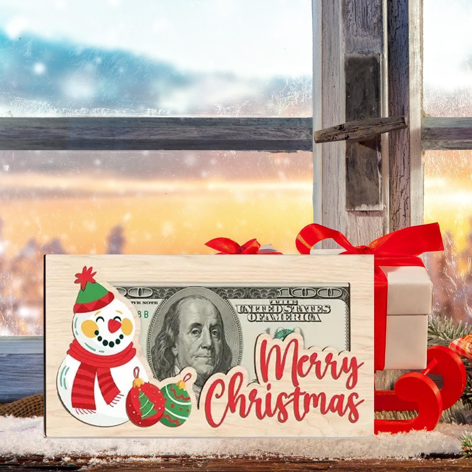 Porte-billets en bois pour cartes de Noël | Porte-billets de Noël en bois pour espèces – Bonhommes de neige et lettres support de cartes de vœux