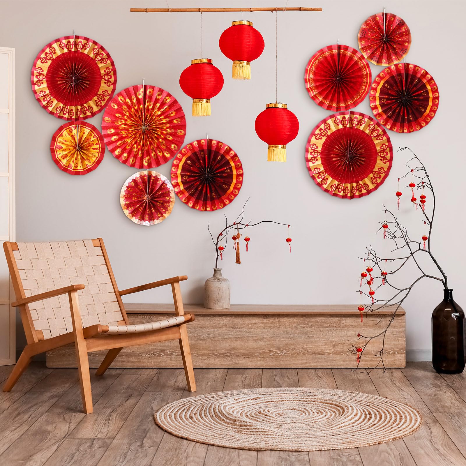 Amazon.com: Outus 9 Pcs Chinese New Year Decoration Paper Fans Red Chinese  Hanging Ornaments Lunar New Year Party Fan Ceiling Wall Decor Lunar  Festival Paper Fan for 2026 Horse Festival Party Supplies (