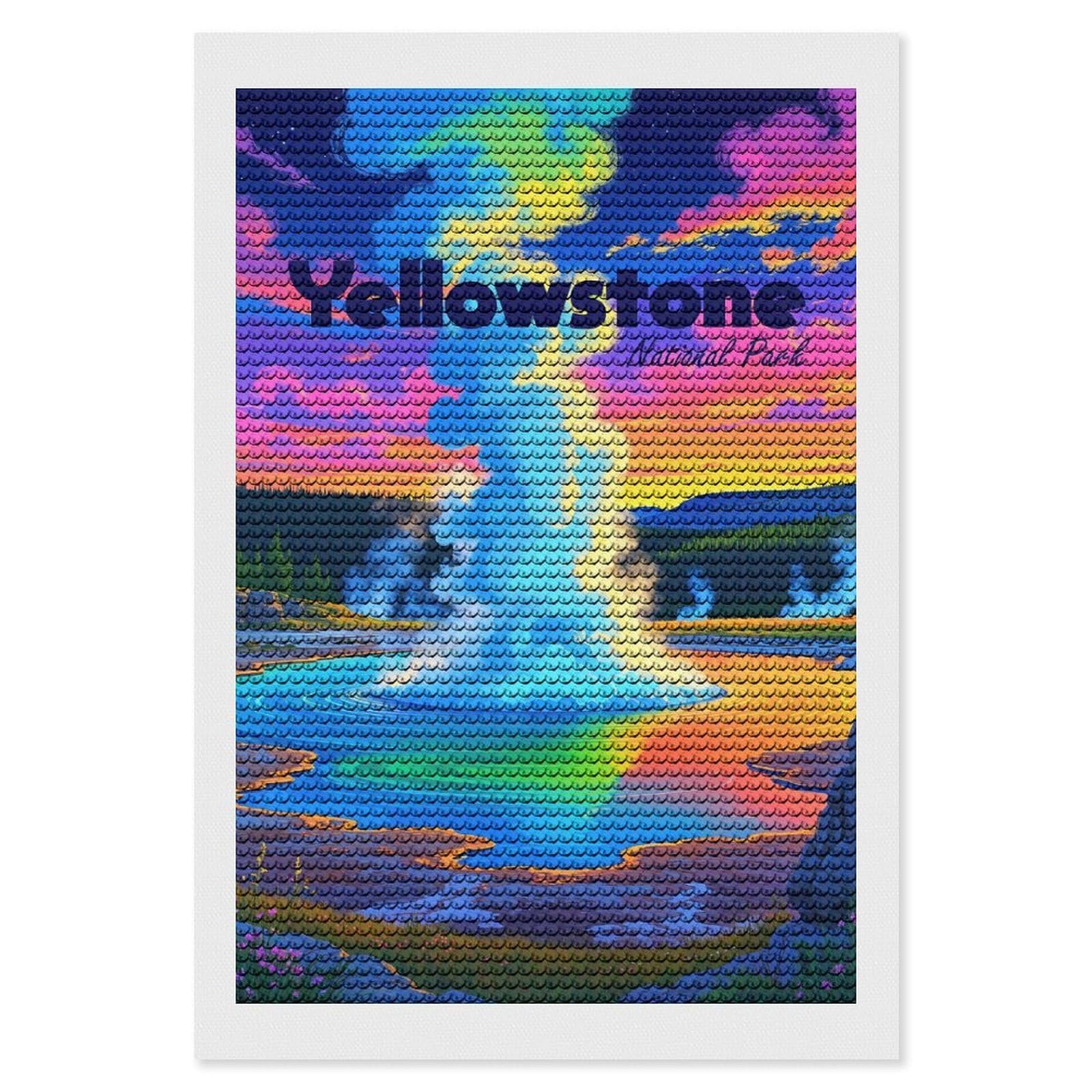 Junmoney Yellowstone National Park Colorful Landscape 5D Diamond Painting Kit 8"x12", Relaxing DIY, Mindful Craft Project, Full Kit Included, Thoughtful Present