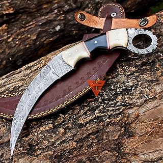 Beautiful handmade Damascus karambit knife handle made of camel bone and buffalo horn - generic