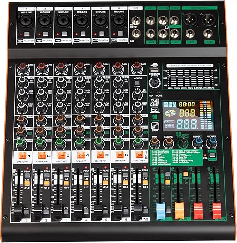 Depusheng Mezclador de audio DJ profesional TG8 entrada de 8 canales y salida de grupo dual con chip de reverberación dps de 99 bits grabación USB