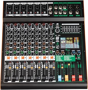 Depusheng TG8 professional dj audio mixer 8 channel input and dual group output with 99-bit dps reverb chip bluetooth usb recording and mp3 playback suitable for stage, bar, recording studio