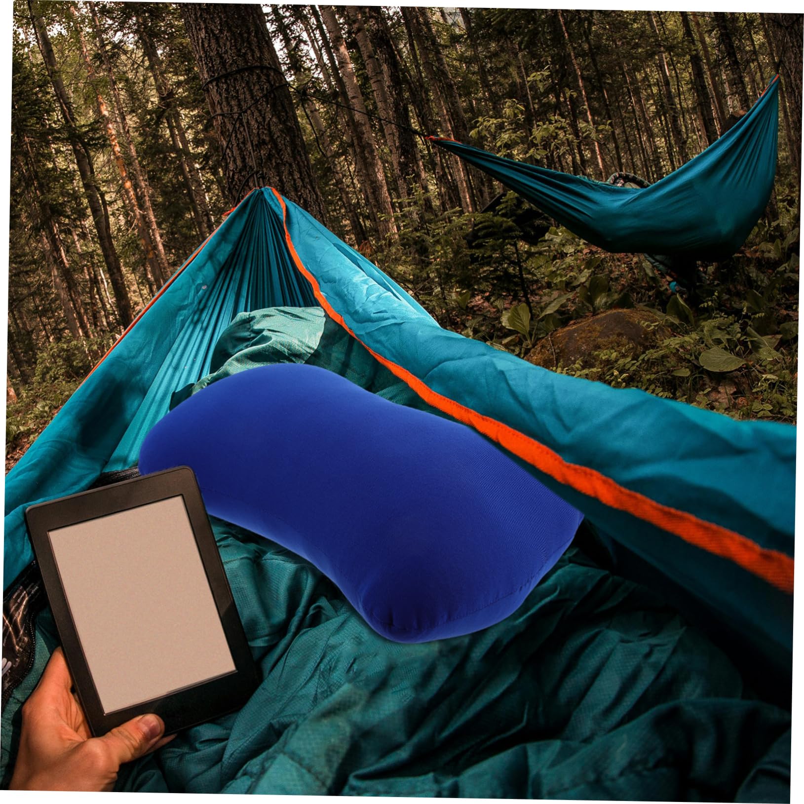 Mikikit Almohada Cuello de Espuma Ligera Forma de Hueso, Portátil y Mini, Adecuado para Camping al Aire Libre y Viajes, Fabricada en Poliéster Spandex Azul