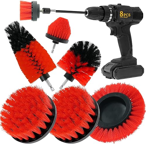 Miniatura 7 de 8 Pcs Drill Brush Attachment Set, Power Cleaning Scrub Brush Kit with Extend Long Attachment, All Purpose Drill Scrub Brushes for Car, Grout, Floor,