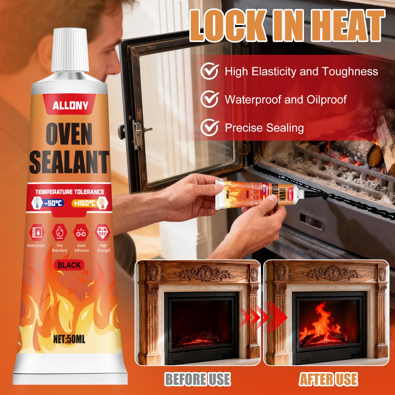 Silicone Alte Temperature 1000 Gradi 100ML per Forno Stufa Vetro Caminetti