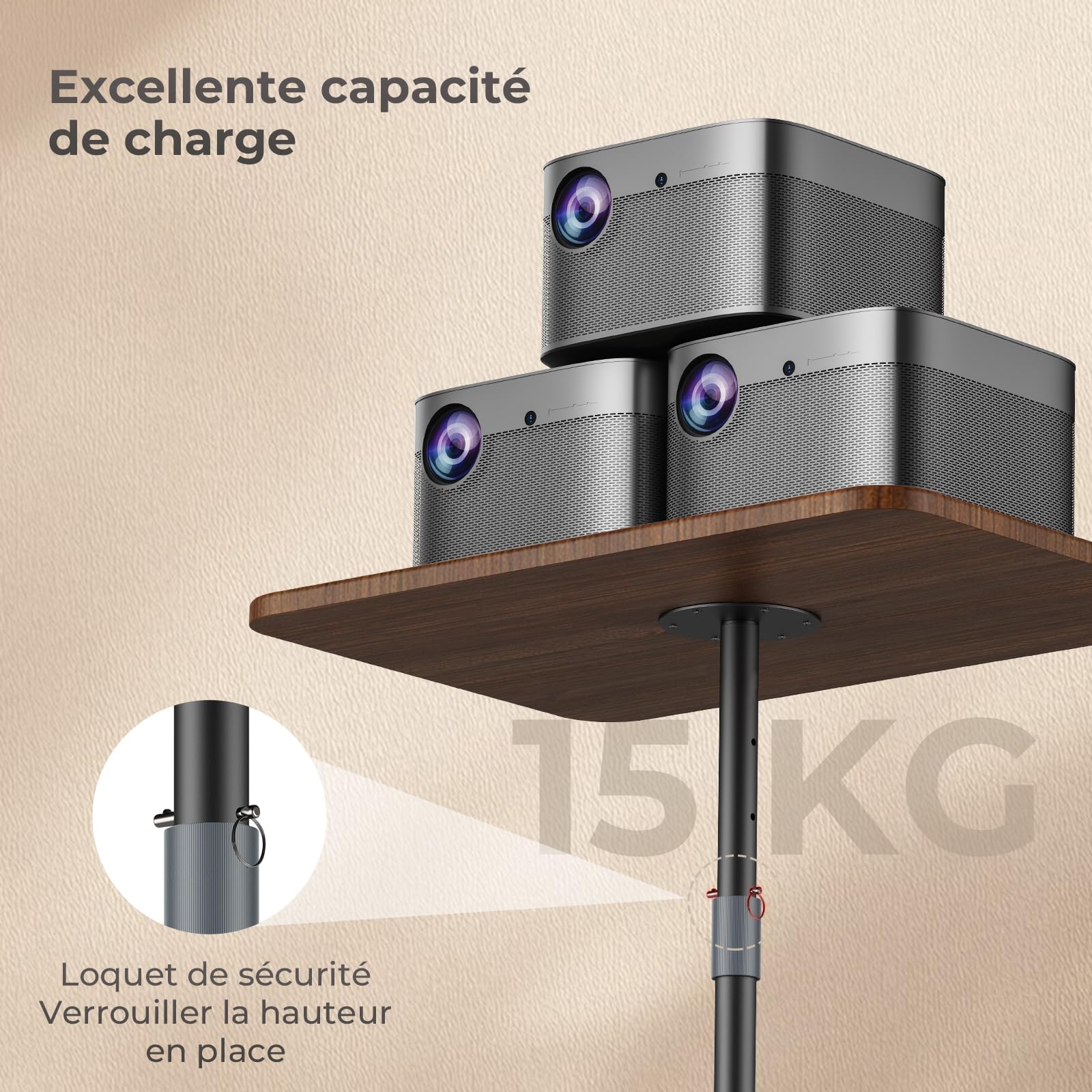 Support Portable pour Ordinateur, Table de Chevet/Sofa avec Hauteur Réglable de 47 cm à 122 cm, Bureau Élégant en Bois, Podium Mobile Détachable pour Maison, Bureau, École, Noyer