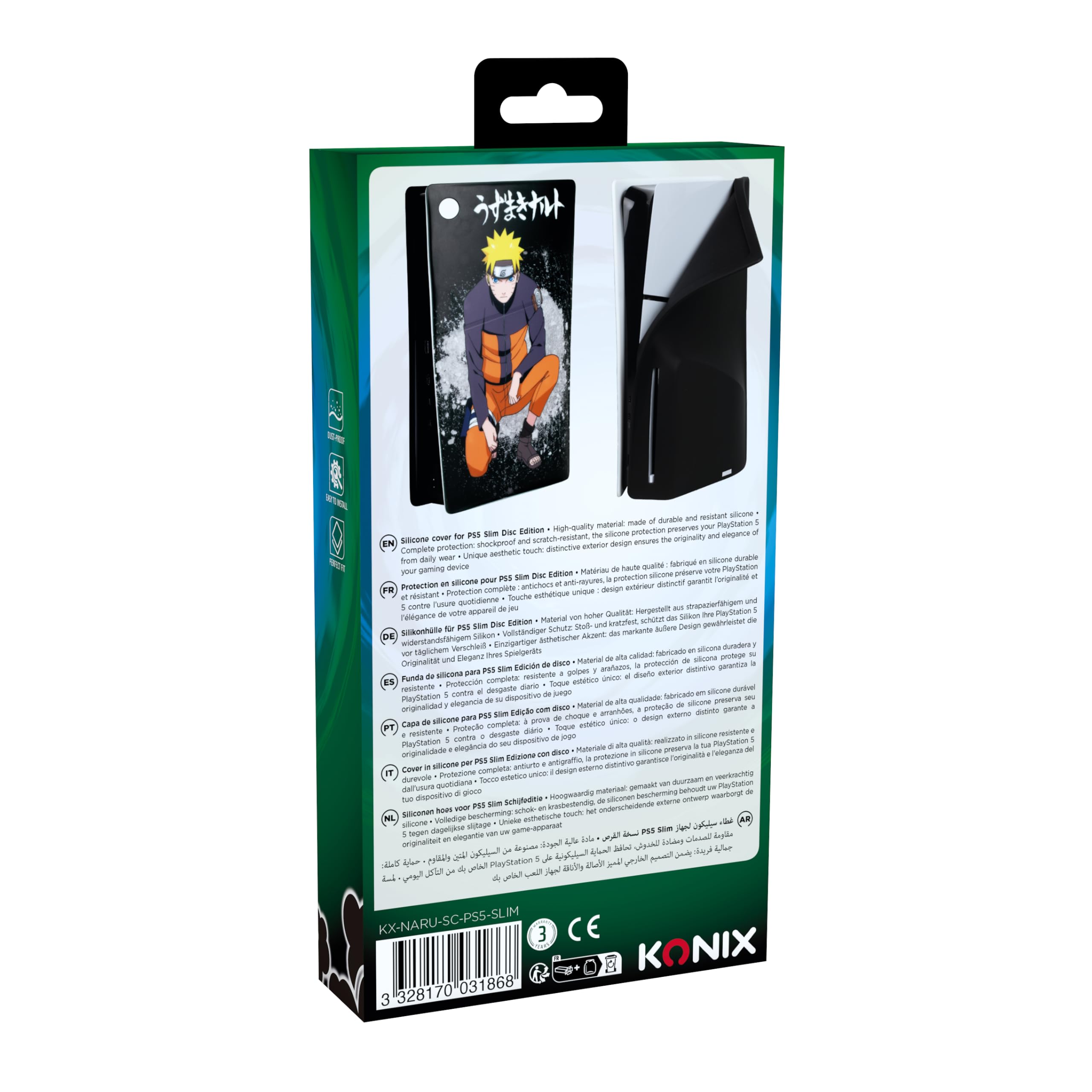 Konix Naruto Shippuden Carcasa Protectora para Consola PS5 Slim - Silicona - Antigolpes - Antirayaduras - Motivo Naruto - Negro