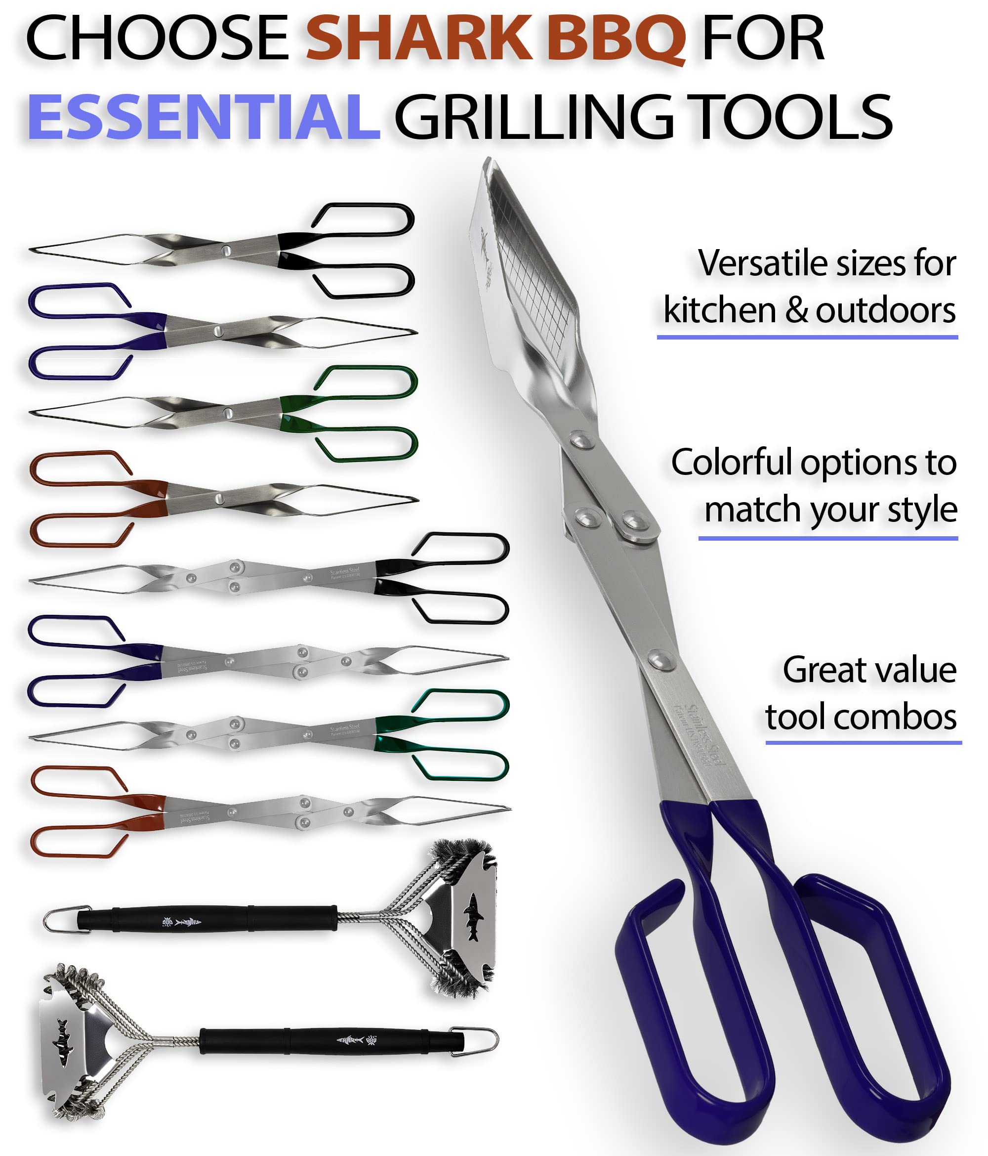 Grillzange für Outdoor Grill & Küche - Extra lange Reichweite, bestes Kochzubehör für Grill, Edelstahl für Holzkohle, Gasgrills & Smoker Einteiliges Geschenkset für Männer (Blau)