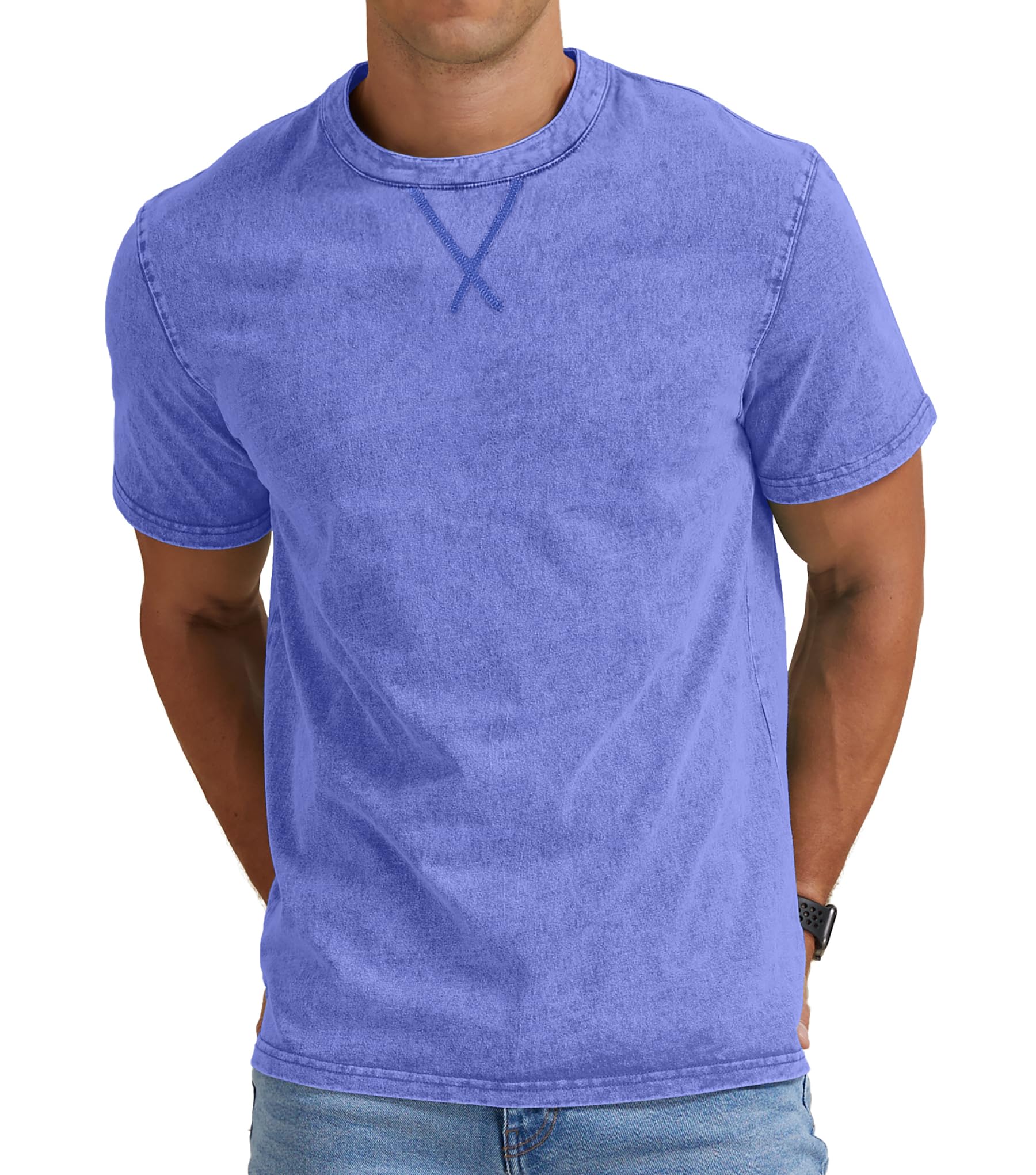 NITAGUT Herren T Shirts Kurzarm Baumwolle Rundhals Vintage Slim Fit Shirts | Herren Henley Shirts Leicht Washed Retro Klassisch Lässig Sommer Tees Alltag Weich Sport/Casual Distressed Basis Shirts Tops