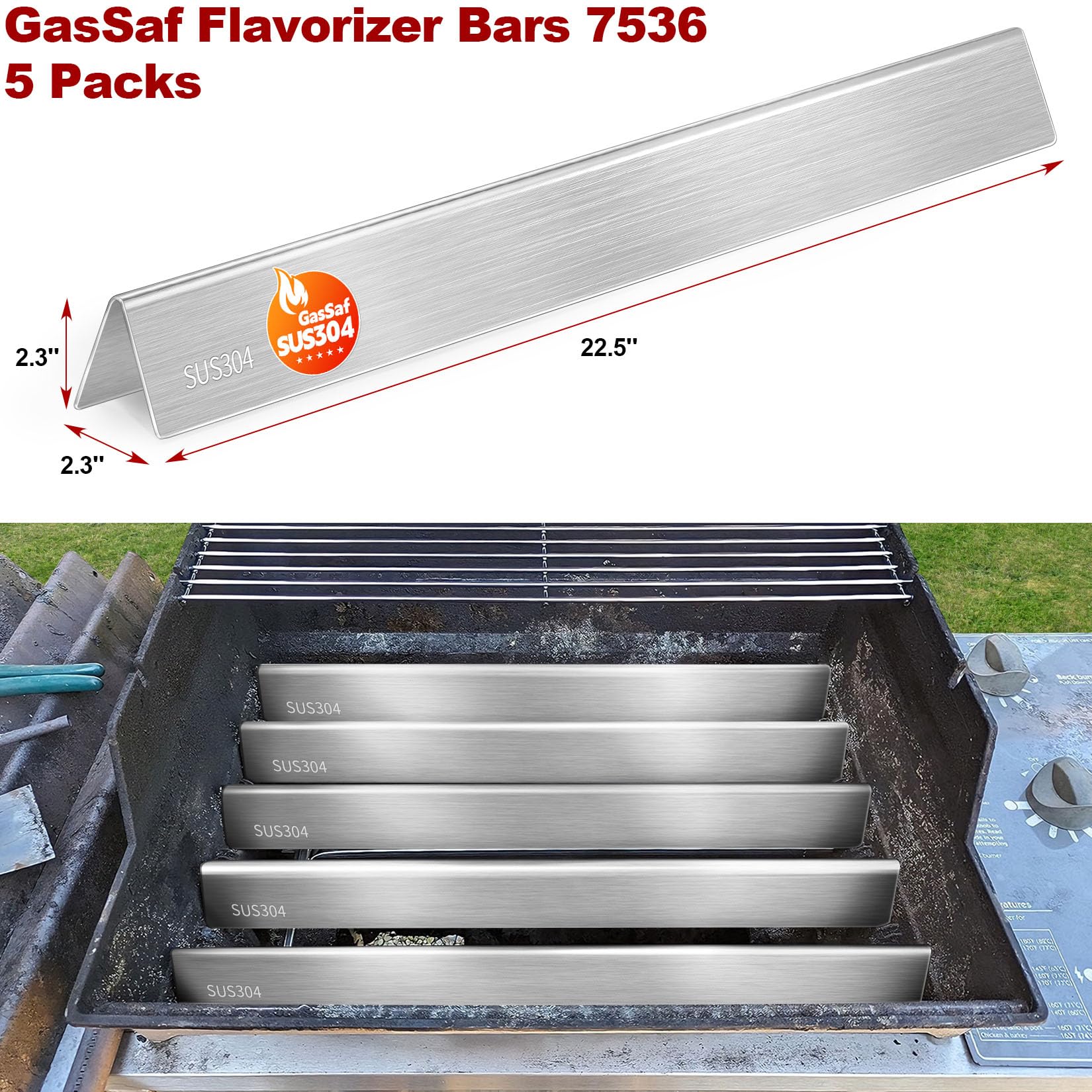 GasSaf Barre aromatisante de 57,1 cm pour Weber Spirit 300 avec panneau de commande latéral, 304 barres aromatisantes de rechange pour Weber 7536 7537