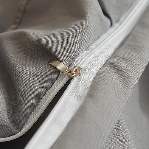 Miniatura 6 de mixinni Juego de funda de edredón de color gris plateado, tamaño Queen, elegante encaje con volantes, 100% microfibra cepillada, juego de ropa de