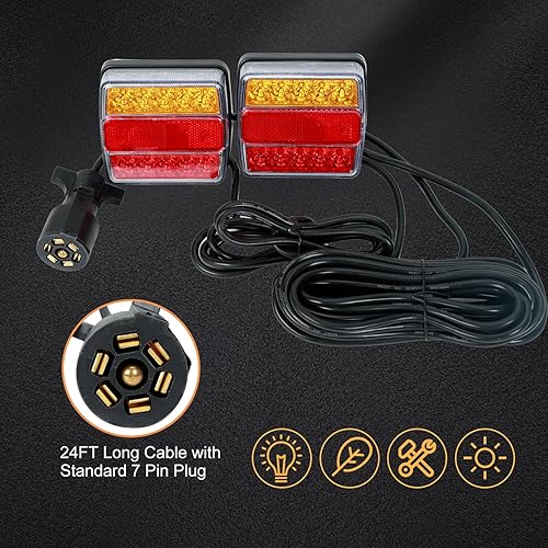 Miniatura 2 de Kit de luz LED magnética para remolque, 2 luces LED universales para remolque, indicador de dirección, luz de placa de freno, impermeable IP68, imán