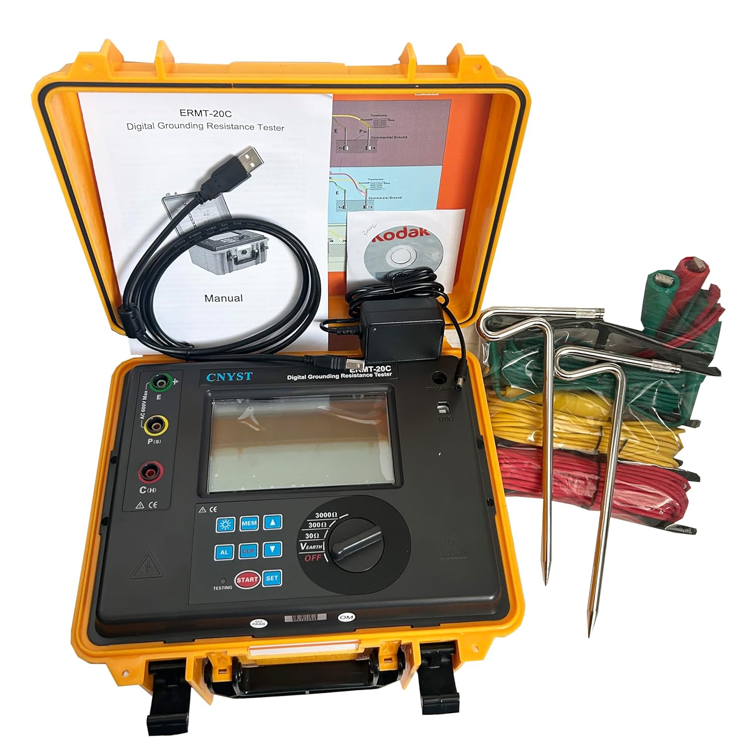 Digital Earth Resistance Tester Earth Ground Resistance Meter with Earth Resistance Range 0.01Ω~2000Ω Data Storage Data Hold Data Read Function