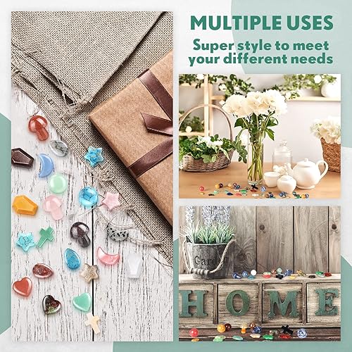 Miniatura 3 de Nuenen 64 piezas de piedras de preocupación de cristales curativos a granel, cruz, ataúd, luna, estrella, lágrima, bolsillo de palma, bola de