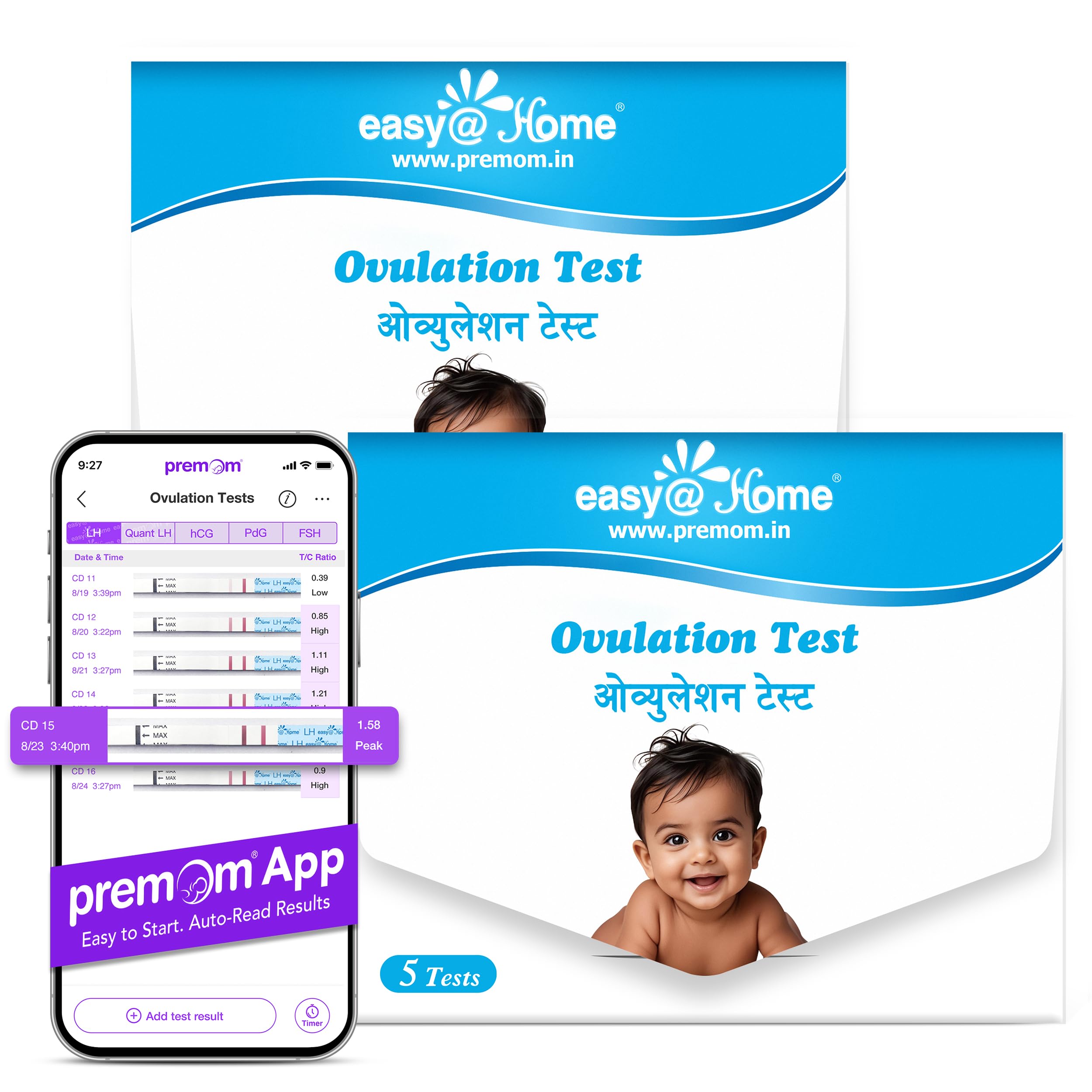 Easy@Home Ovulation Test Strips 5-Count (Pack of 2) Bundle, Easy to Use Fertility Monitor for Women, Detects LH Surge within 5 Minutes, Compatible with Premom Ovulation Tracker App-image-20