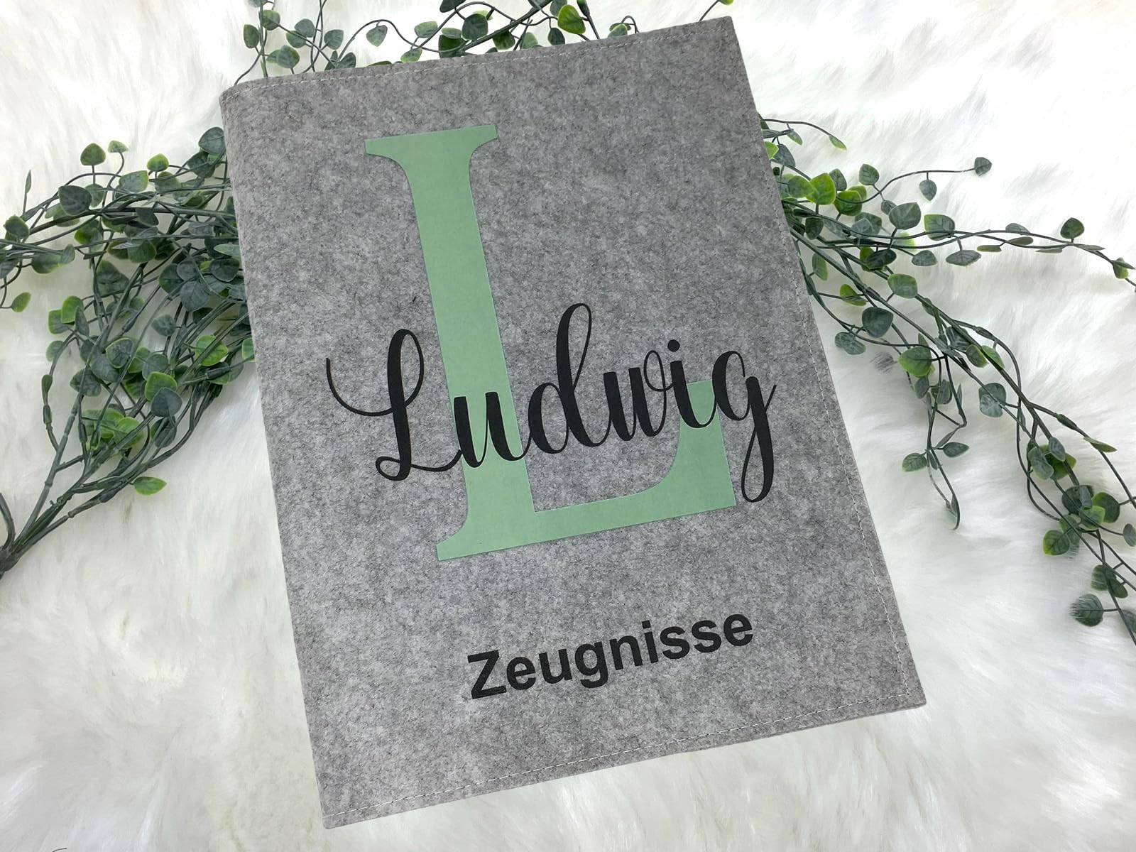 Zeugnismappe mit Namen - Mädchen und Jungen - Personalisiert Filz A4 Buchstabe Mint - Dokumenten Urkunden Mappe Kinder - Hefter Zeugnisse - Sichtbuch