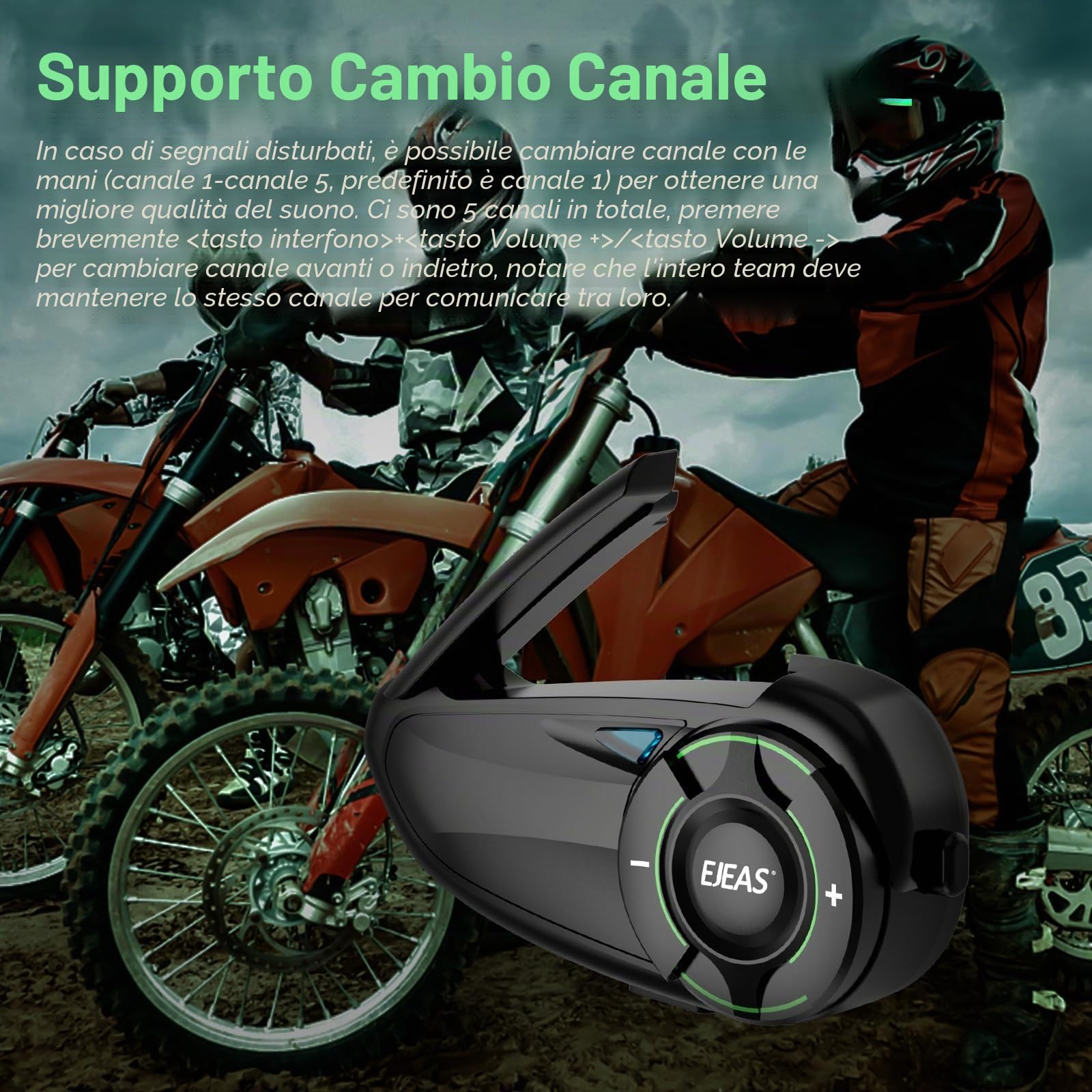 EJEAS Q8 Mesh 3.0 Sistema di Comunicazione Interfono Moto, Interfono Casco Moto Bluetooth 5.1 con Riduzione del Rumore CVC e Condivisione di Musica per 6 Motociclista (Confezione da 1)