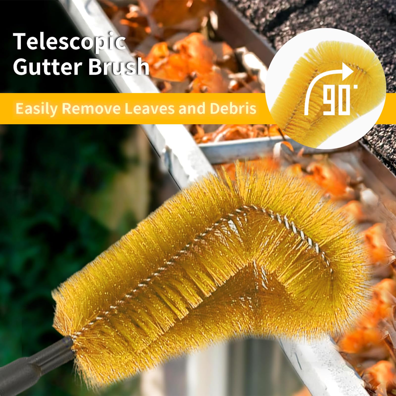Limpiador de canalones de 390 cm, cepillo para canalones y cuchara de limpieza, pala 2 en 1 y 10 unidades, mango telescópico, limpiador de canalones telescópico con mango telescópico para la limpieza