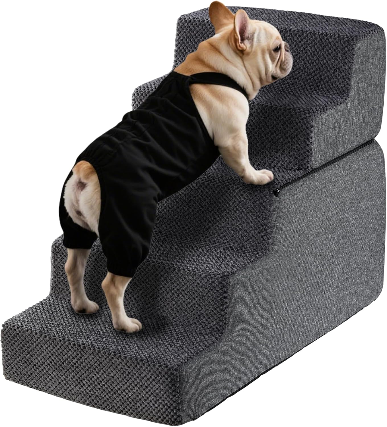 Dog Stairs for Small Dogs & Cats 22.5" H, 5-Step Non-Slip Dog Steps for Bed, Sofa and Chair, Pet Stairs with High Density Foam, Grey Grey 5.0 15.7" x 30" x 22.5"