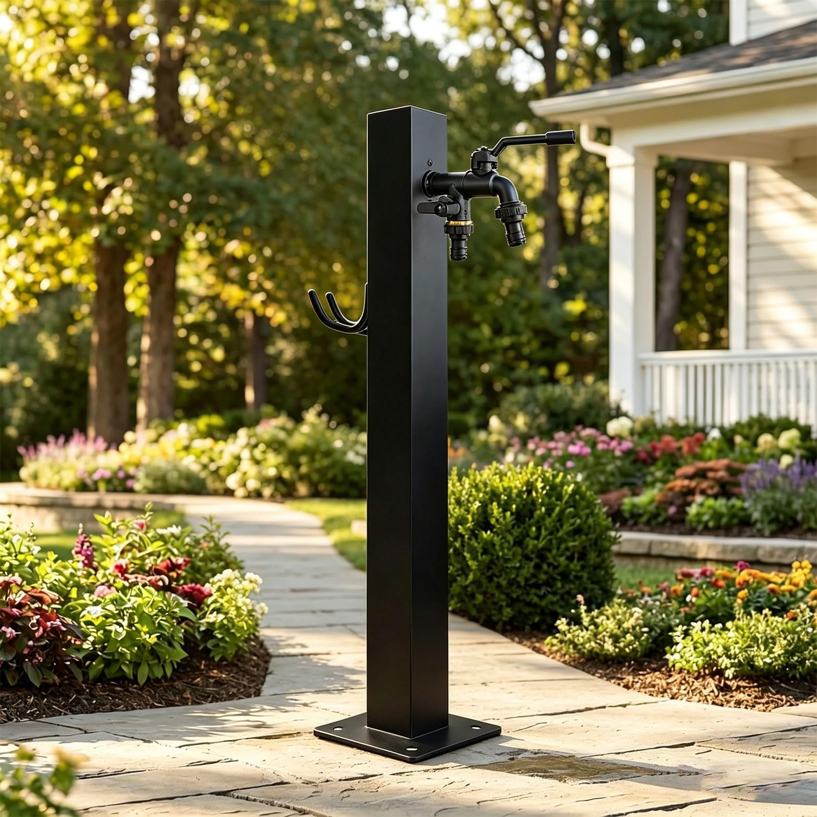 304 Stainless Steel Outdoor Garden Water Column with Faucet, Freestanding Floor Mounted Hydrant Water Tap for Farm Pasture Backyard Irrigation Washing(Height: 95cm/37.4in)
