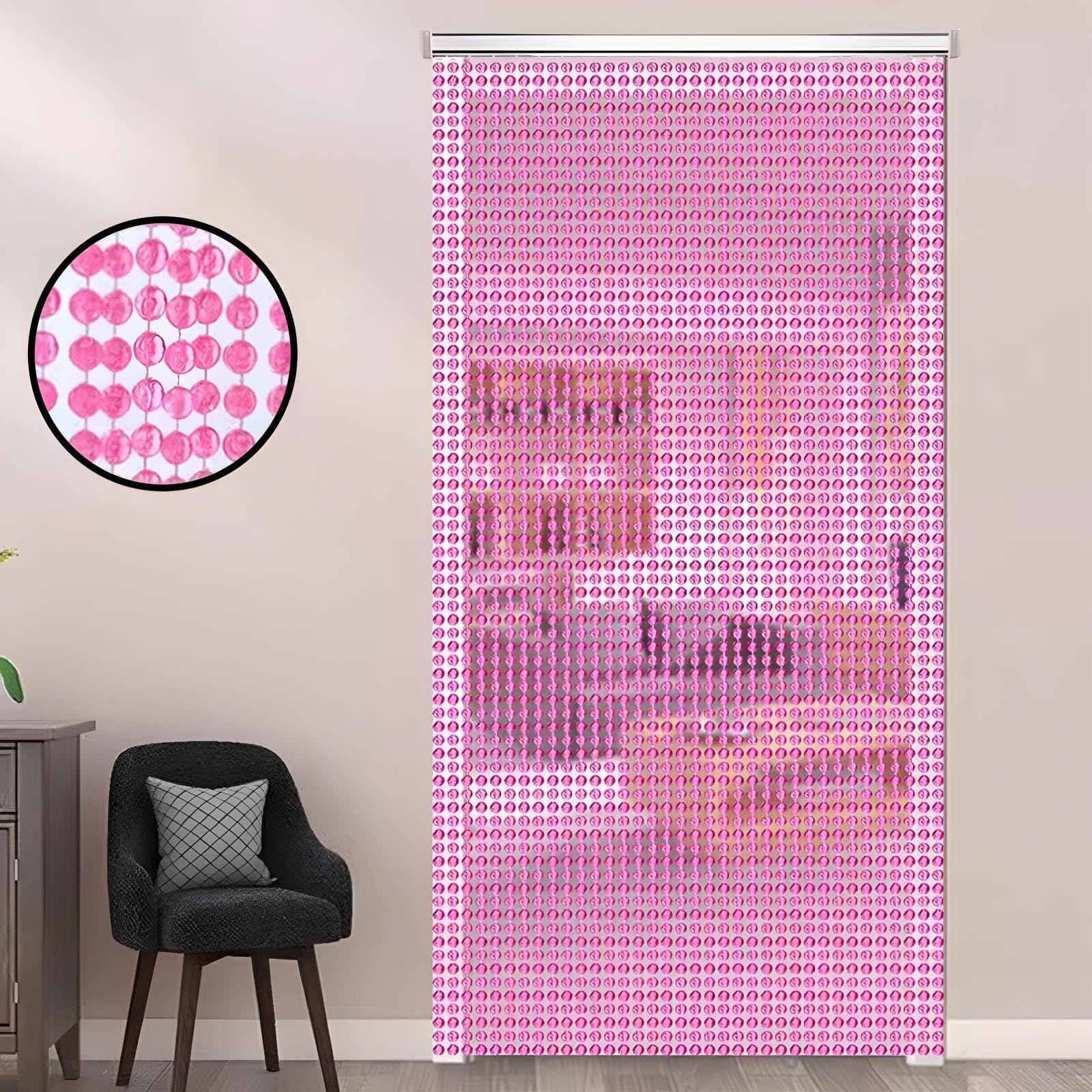 Eiauiuo One Color Pink Beaded Curtain For Room Divider – Decorative Acrylic Bead Door Curtain With Metal Rail For Living Room, Indoor Party Decoration, Diy Kit, Privacy Screen Partition(80X180cm(26 Stränge))
