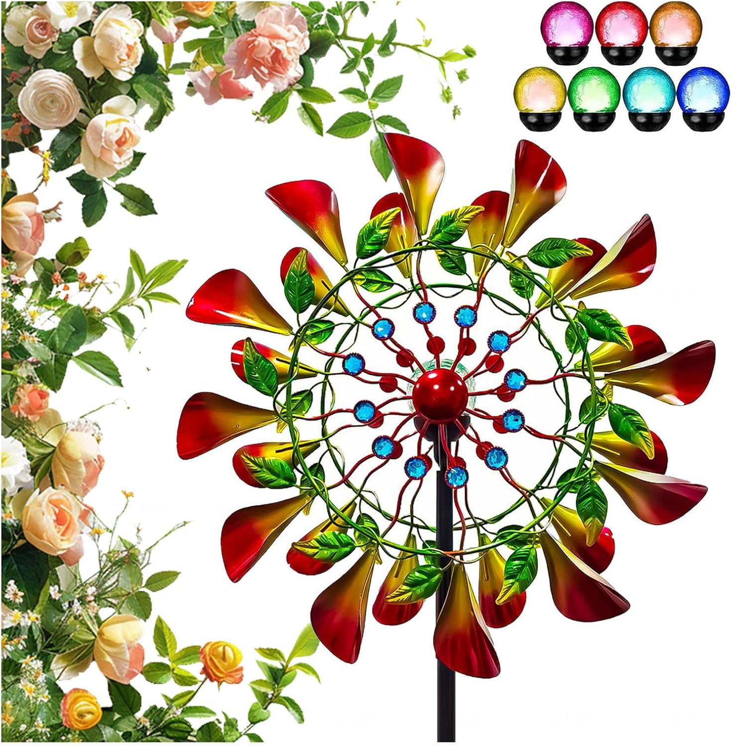 83in Garden Wind Spinners Outdoor 360° Dual Direction Dual Rotors Wind Art