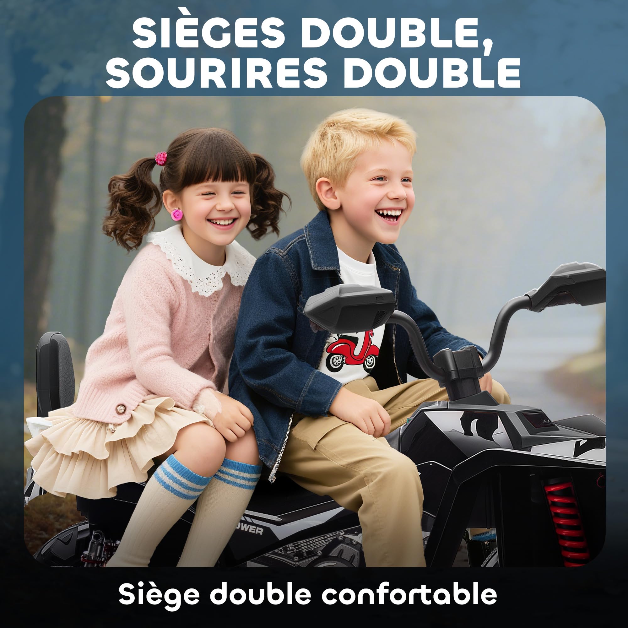 AIYAPLAY Quad électrique Enfant 24V, Voiture électrique ATV, Double Moteur, 4-6,5 km/h, 4 Roues suspendues, Noir