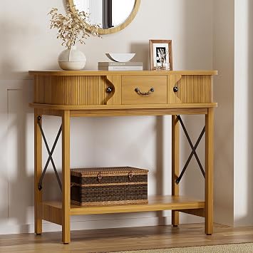 39 Narrow Console Table, 2-Tier Entryway Sofa Table,Natural Wood