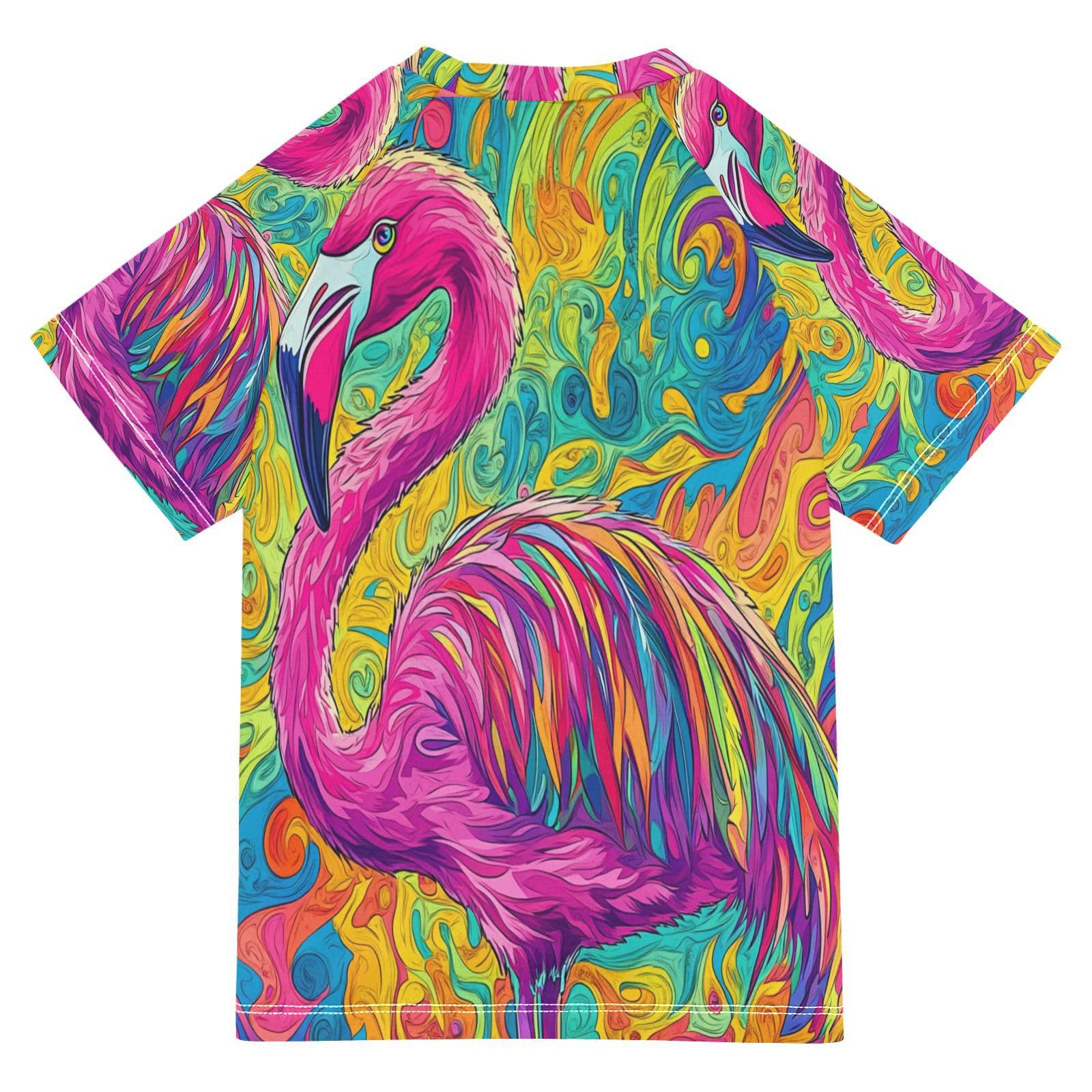 Jucciaco Boys Swing Shirts Flamingo Graffiti Art Colorful Rashguard Short Sleeve Kids T-Shirts Sun UPF 50+