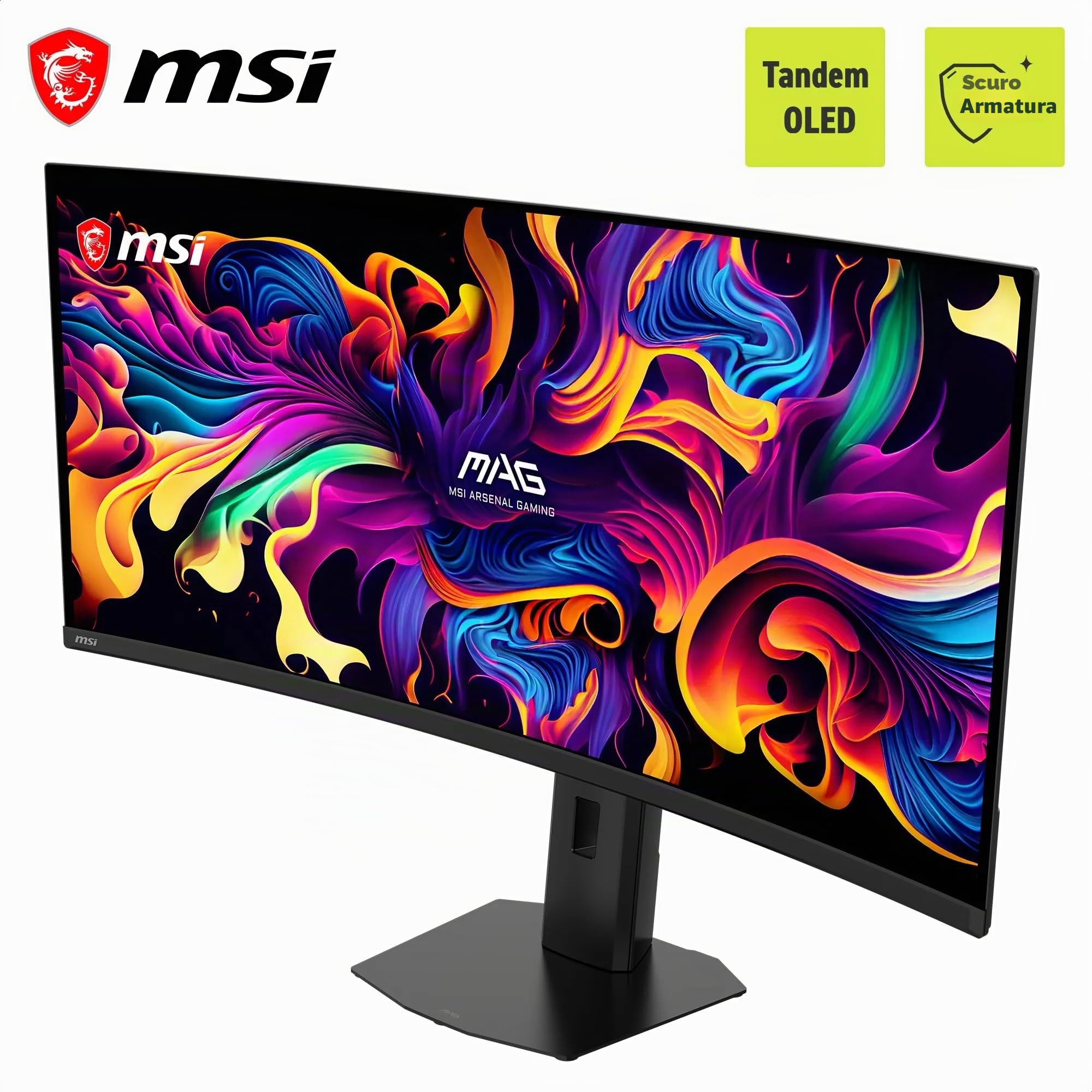 MSI MAG 341CQP QD-OLED X28 Display Gaming 34'', UWQHD 3440 x 1440, 280 Hz, 0,03 ms, Tandem QD-OLED, Stripe RGB, Film DarkArmor, Uniform Luminance, Adaptive Sync, Base piatta