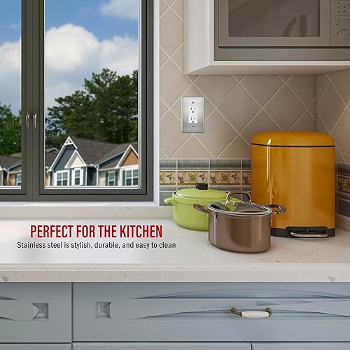 Miniatura 6 de ENERLITES Placa de pared de metal para interruptor o toma de receptáculo, resistente a la corrosión, tamaño grande, 1 banda de 5.5 x 3.5 pulgadas,