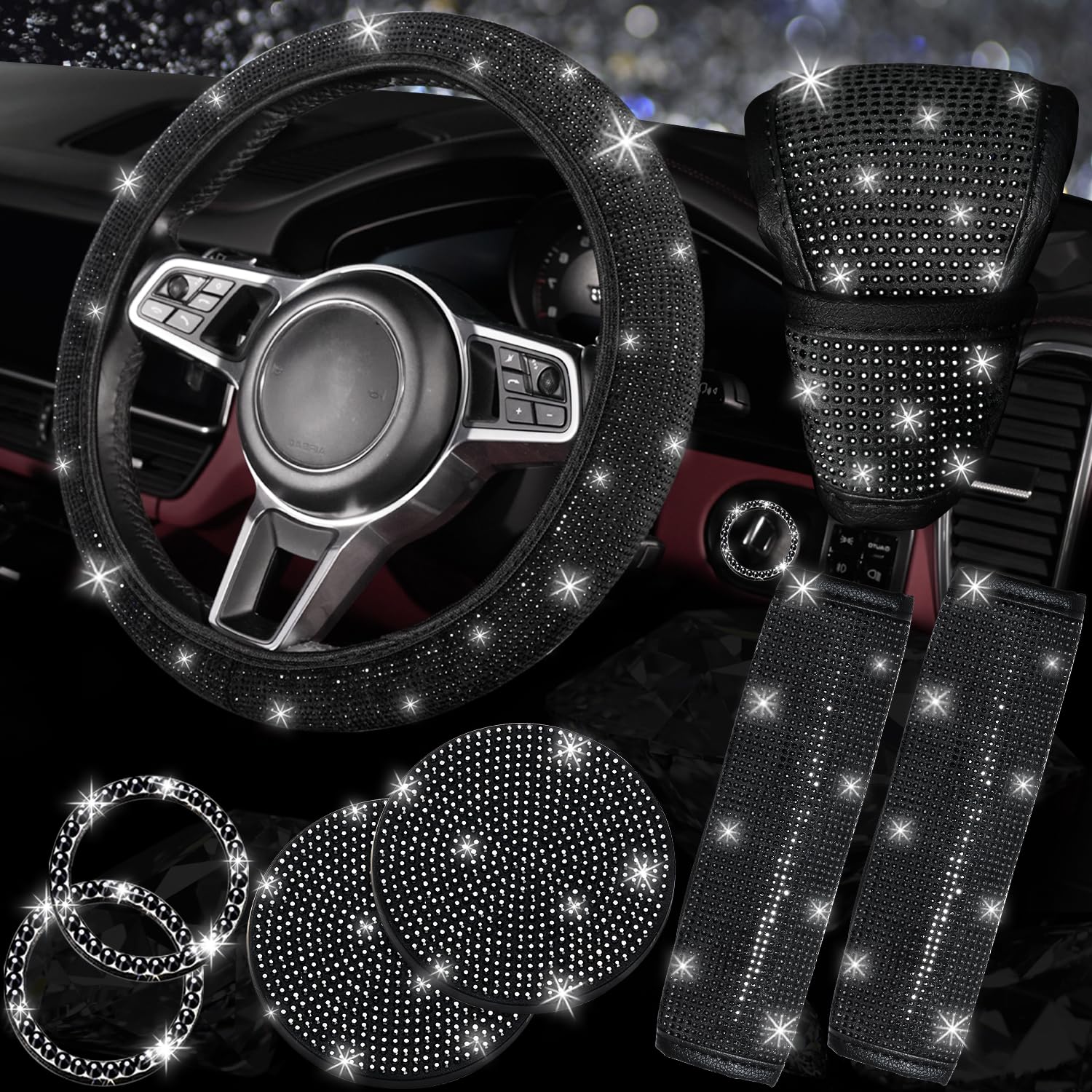 NBTEPEM 8-Piece Bling Car Accessories Set