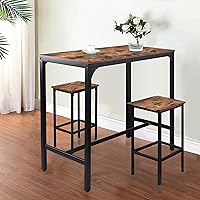 Vista 4 de VEIKOU Mesa de barra industrial de 47 pulgadas, mesa de pub alta con patas ajustables y marco de metal resistente, color marrón rústico