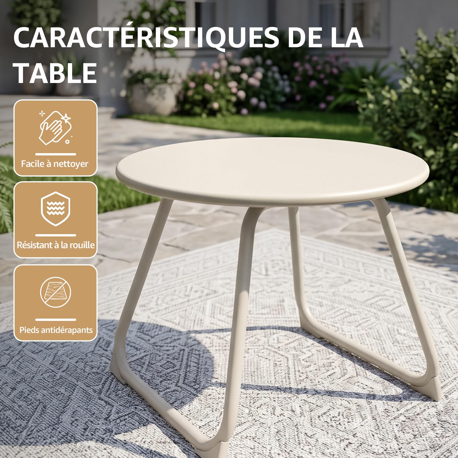 Natural Expressions Ensemble de Meubles de Balcon 3 Pièces, Ensemble de Meubles de Jardin Résistant aux Intempéries, Cadre en Aluminium, Tissu Textilène, Ensemble Style Bistro pour Patio, Beige