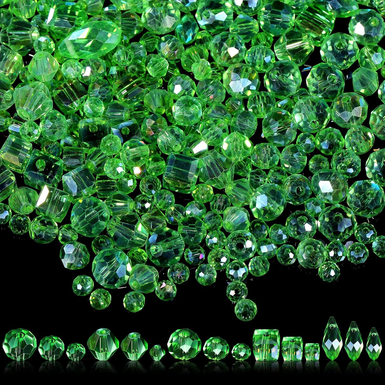 kigeli 1280 pcs glass beads bulk assorted crystal beads for jewelry making faceted teardrop rondelle briolette for diy crafts necklace wristband earring kit (green)