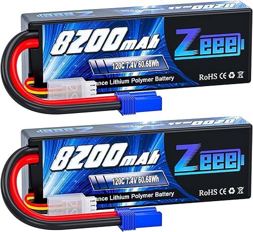 Zeee 2S Lipo Battery 8200mAh 7.4V 120C Estuche rígido Batería de coche RC con enchufe EC5 para vehículos RC 18 110 RC Car Truck Truggy RC Boat