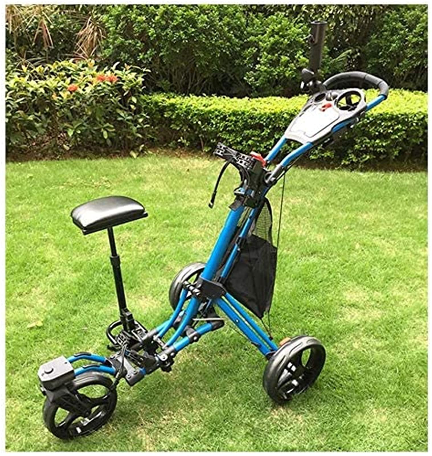 Carrito de Golf Carritos de Golf y carros de Golf Carrito de Golf de 3 Ruedas Plegable Duradero/portavasos Tres Ruedas giratorias con Accesorio de Sistema de Freno de pie