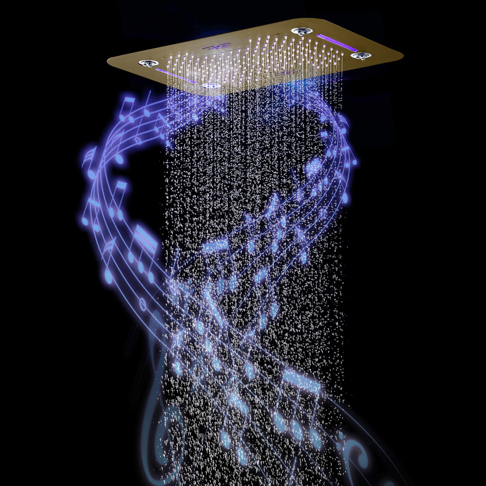 ESOP Duschsystem Mit Thermostat – RGB LED Musikdusche, 6 Massagedüsen, Schwarz, Regendusche & Handbrause