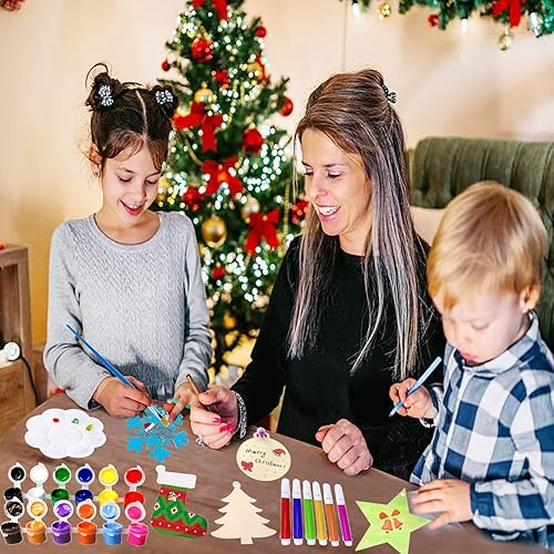 Miniatura 4 de 50 adornos de Navidad de madera sin terminar, 5 estilos, adornos para árbol de Navidad, manualidades, manualidades de Navidad para niños con 50