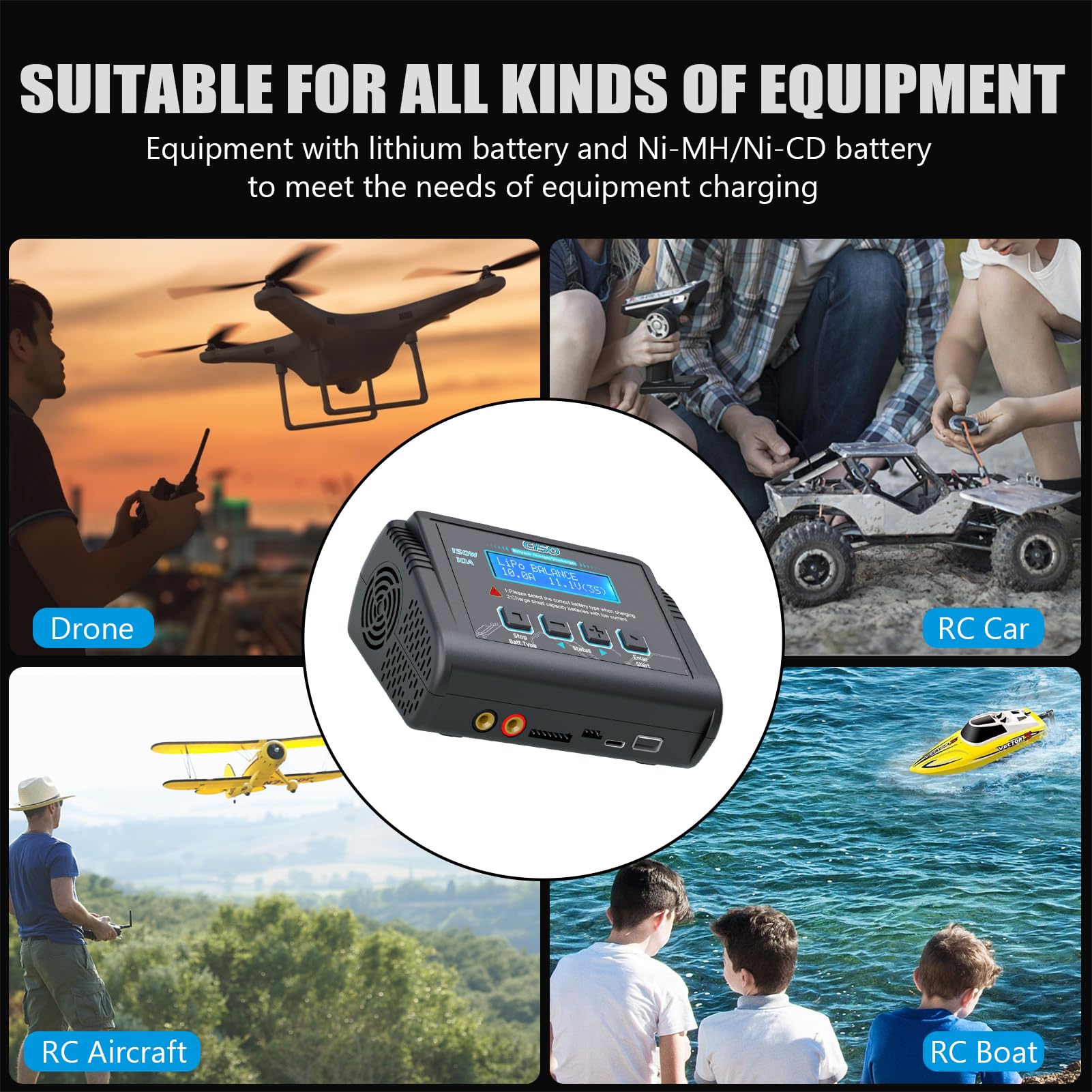 Haisito Cargador de Balance Descargador 150W 10A AC/DC Multifuncional para NiCd Li-Ion Life NiMH LiHV PB Batería Inteligente