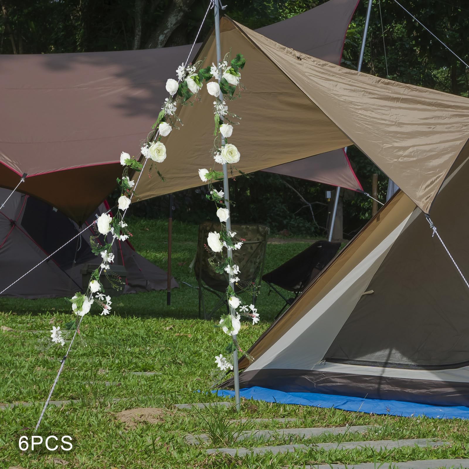 6 Stück Pfingstrosen Girlande, Künstliche Blumengirlande aus Seidenstuch, Deko Blumen Künstlich, Rosengirlande für Bogen, Zeremonien, Hochzeit, Heimdekoration, 180cm (Weiß)