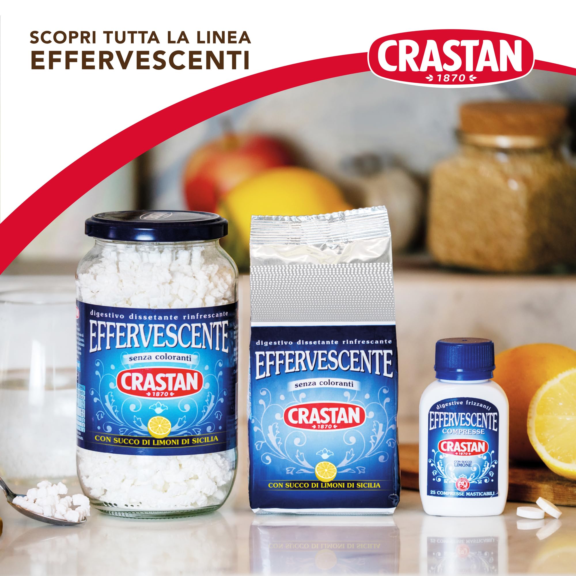 Crastan Preparato granulare per bevanda effervescente, con succo Limone - 12 vasetti da 250g [tot. 3kg]