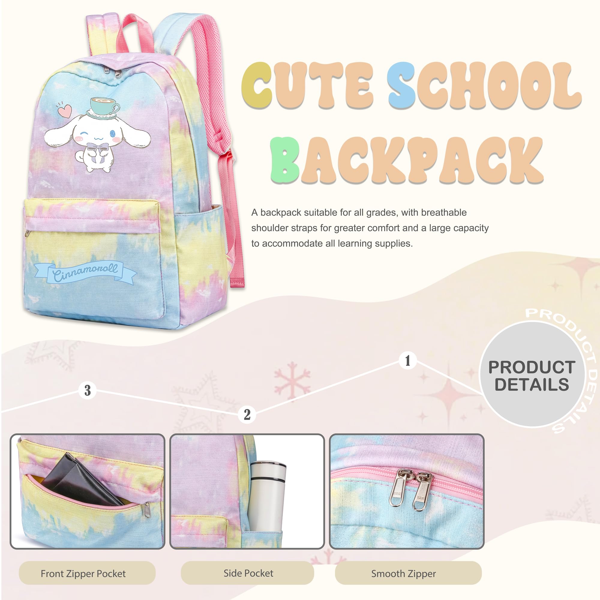 Roffatide Animation cinnamoroll estampado mochila casual luna CAT mochila portátil