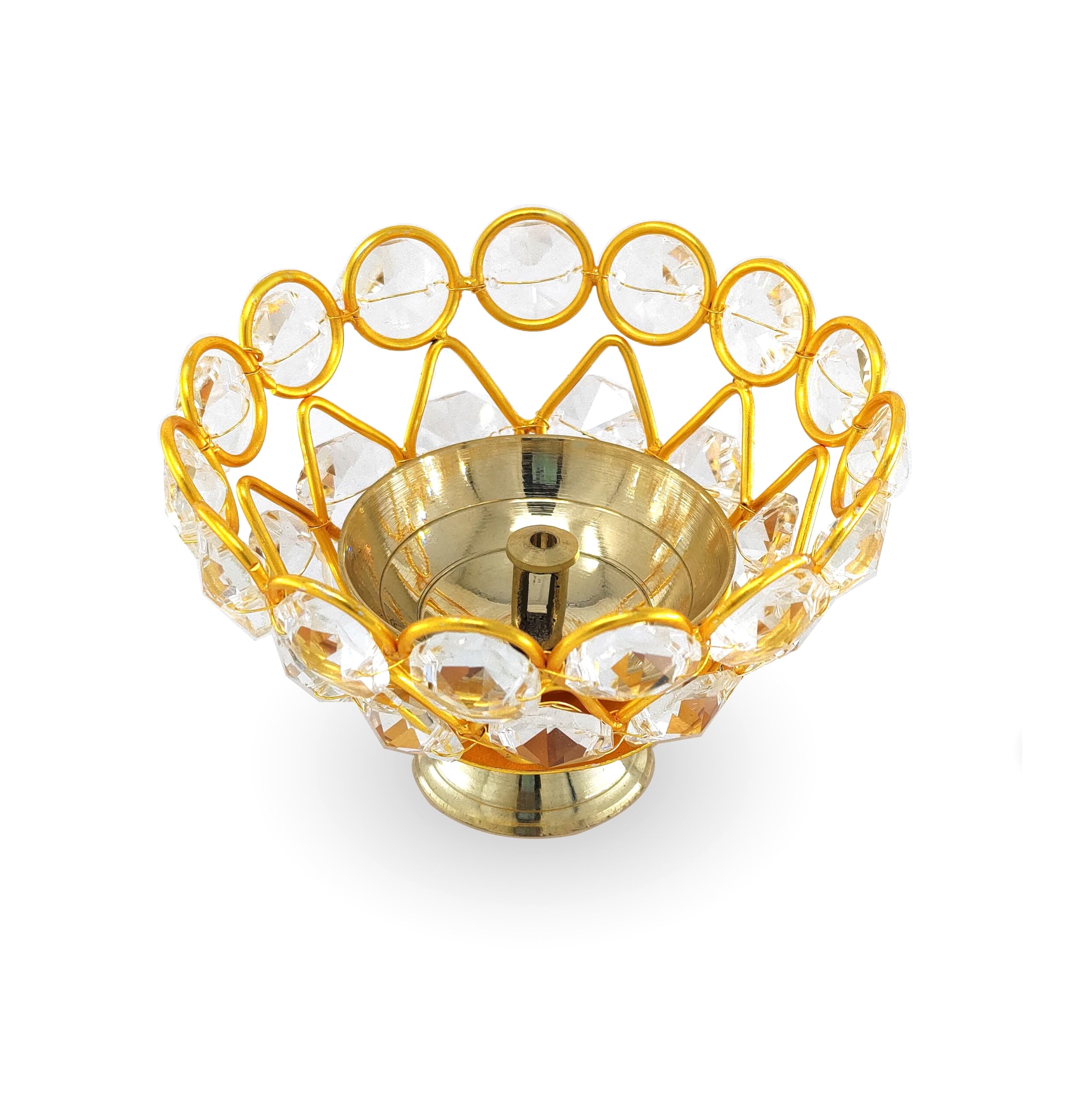 NOBILITY Gold Crystal Diya with Blue Velvet Gift Box Home Decoration Chrystal Piyali Dia Pooja Items Puja Gifts Handmade Oil Lamp Traditional Indian Dhanteras Deepawali Diwali Gift Items 6 Pcs
