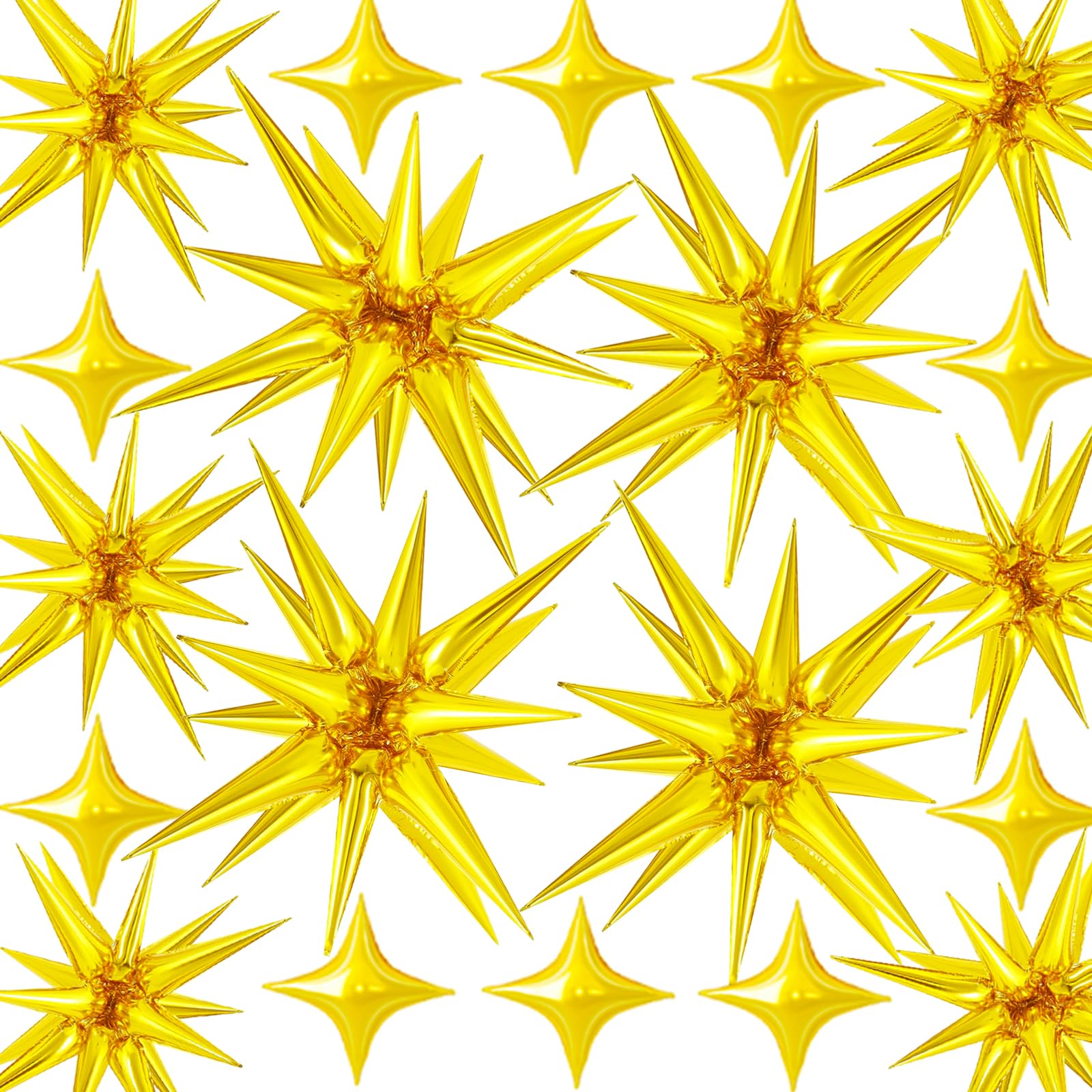 20 Pcs 27"22" Explosion Star Foil Balloons - 12 Point and Four Pointed Gold Spike Balloons for Party Supplies, Christmas, Birthday, Wedding, Photo